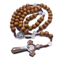 Chapelet chapelet gothique, perles rondes en bois faites à la main, croix religieux, pour hommes