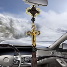 Pendentif de voiture en métal, croix en diamant, jésus, chrétien, religieux, rétroviseur, ornements suspendus, accessoires de style automobile,
