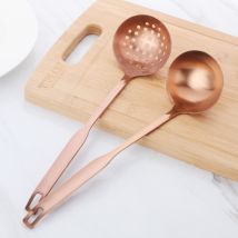 Louche à soupe en acier inoxydable 2 pièces/ensemble, poli mat à Long manche, écumoire accessoires de cuisine en cuivre