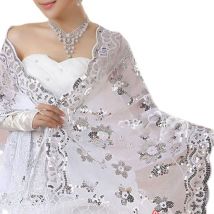 Robe de mariée longue en dentelle blanche, Cheongsam, châle, paillettes brodées, , U90E
