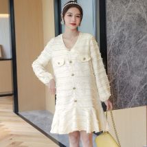 Robe de maternité à col en v pour femmes enceintes, automne, douce, manches longues lanterne, simple boutonnage, volants, franges, chemises, chemisiers amples
