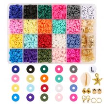 Kit de perles plates et rondes en argile polymère, 6mm, perles d&#39;espacement avec pendentif, breloques pour bricolage, fabrication de bijoux, Bracelets, collier