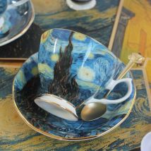 Van Gogh – tasse à café avec peinture à l&#39;huile, porcelaine étoilée, thé de l&#39;après-midi anglais, thé noir, classique célèbre peinture, C