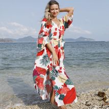 Bohème imprimé caftan maillots de bain femme tunique plage couvrir Saida de Praia maillot de bain Bikini couvertures paréo paréo
