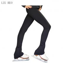 Pantalon de patinage artistique pour femmes, en velours élastique noir, haute élasticité, vêtements de compétition, thermique et