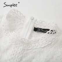 Simplee Streetwear femmes robe blanche à manches courtes à volants évider dame robe d'été été géométrique longue fête robe en dentelle