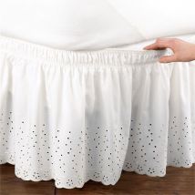 Jupe de lit à enrouler en coton, couvre-matelas à volants, couvre-lit simple avec broderie reine, facile à adapter, 1.5 m / 1.8 m / 2 m