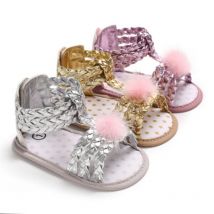 Chaussures d'été pour bébés filles | Sandales pour bébés filles, baskets antidérapantes, semelle souple, chaussures de bébé, sandales en boule de fourrure, sabots en Patchwork 0-18M,