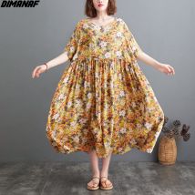 DIMANAF – robe longue en coton pour femmes, tenue de plage, imprimée à fleurs, ample, Maxi, été , grande taille, décontracté
