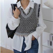Col en V tricoté gilet haut pour femme vêtements d'extérieur été automne décontracté chandails courts gland chrocheté pulls TM775