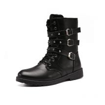 Hommes Martin bottes en cuir Pu hommes Rivet chaussures mi-mollet bottes hommes talons bas hommes bottes taille yhj741