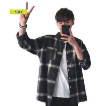 Chemises à carreaux À Manches Longues Surdimensionné Chemise Hommes Femmes Décontracté À Carreaux Flanelle Bavure Chemises Harajuku Mâle Bande Chemises