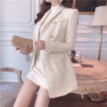 Créateur piste femmes Double boutonnage métal bouton à manches longues col cranté veste laine mélanges Tweed Blazer manteau