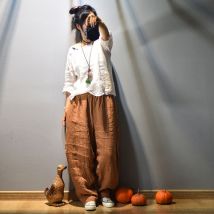 Pantalon en lin pour femmes, ample, couleur unie, taille élastique, Vintage, été, automne, 2022