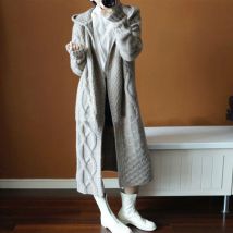 pulls pull automne hiver femmes chandail à capuche épaissi tricot Cardigan Long manteau pull manteau 802D