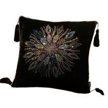 Coussin en velours avec strass noirs, oreiller de luxe, pour canapé, voiture, diamant