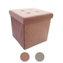 Siège tabouret siège boîte de rangement velours pied tabouret 38x38x38cm (rose)