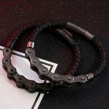 Bracelet en cuir pour homme, en acier inoxydable dépoli, pour moto, bijoux Ghost Rider