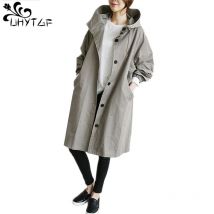 UHYTGF printemps automne Trench femmes grande taille 4XL femme manteau hauts femme lâche moyen long trench manteaux X314