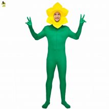 Costume de tournesol adulte hommes déguisement avec jaune et vert fleur Costume combinaison drôle jeu de rôle pour la fête de carnaval