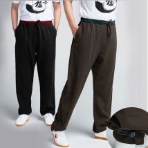 Pantalon Tai Chi en lin épais pour homme et femme, pantalon de Yoga, arts martiaux
