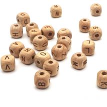 Anneau de dentition en bois 26Pc forme carrée hêtre bois lettre perles bricolage sucette chaîne anneau de dentition pour bébés dentition perle enfants jouet