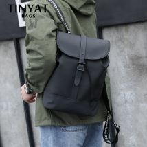 TINYAT-sac à dos en cuir pour hommes, sac d'école pour hommes de 14 pouces, sac à bandoulière décontracté