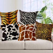 Coussin de canapé en coton et lin, sans noyau, 45x45cm, zèbre, léopard, tigre, girafe, Texture animale