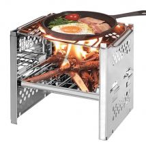 Poêle à bois en acier inoxydable, Double brûleur à bois, barbecue pique-nique, Mini-Camping, cuisson au charbon de bois, gril pliant
