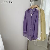 été Blouse femmes décontracté col rabattu pleine manches solide petit haut CRRIFLZ