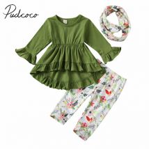 Vêtements de printemps-automne pour bébés, vêtements floraux pour petites filles, haut T-shirt, leggings, écharpe, 3 pièces, vêtements de Boutique, 1-5T,