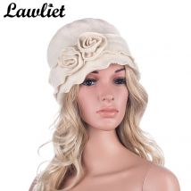 Lawliet – béret d&#39;hiver pour femmes, Style GATSBY 1920s, solide, deux fleurs, bonnet en laine, seau, Crochet, A285