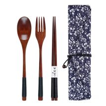 Service de vaisselle japonais à Long manche | Cuillère en bois, fourchette baguettes couverts d'extérieur portables, vaisselle en bois