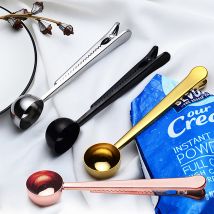 IVYSHION multifonctionnel 2 en 1 thé cuillère à mesurer en acier inoxydable café mesure Scoop avec Clip de sac outils de barre d'étanchéité