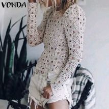 VONDA femmes tunique Vintage creux hauts printemps été plage Blouse à manches longues chemises décontracté Blusas bureau dame Blouse S-5XL