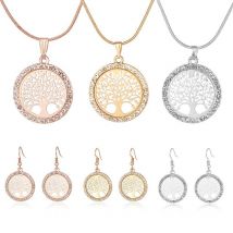 Arbre de vie-petit pendentif rond en cristal, boucle d'oreille, Bijoux élégants, en argent doré, pour femmes, de fête