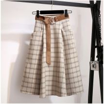 Jupe à carreaux pour femmes, Vintage, chaude, épaisse, taille haute, trapèze, longue, marron, élégante, collection automne