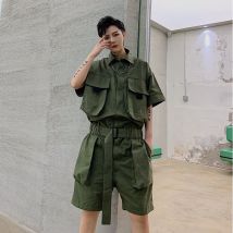 Décontracté une pièce combinaison Cargo pantalon homme Streetwear Hip Hop salopette combinaison Harem pantalon hommes été à manches courtes veste pour homme