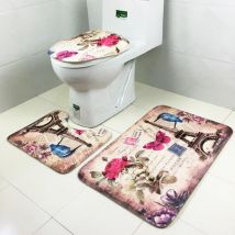 3 pièces tour Eiffel tapis tapis de bain antidérapant flanelle mousse à mémoire de forme tapis de bain tapis salle de bain couverture de toilette tapis salle de bain ensemble