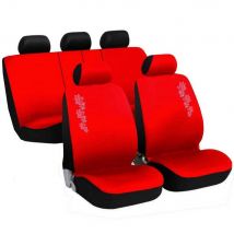 COPRISEDILI-AUTO FODERE COTONE | ROSSO COPRI SEDILI UNIVERSALI FIORE RICAMATO