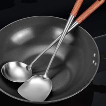 Wok spatule et louche, ensemble d&#39;outils louche d&#39;écumoire, spatule de 17 pouces pour Wok, spatule Wok en acier inoxydable 304