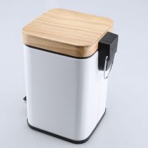 Poubelle à pédale cosmétique 3L avec couvercle en véritable poubelle de salle de bain en bambou avec fermeture douce petite poubelle blanche
