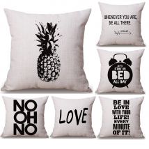 Taie d'oreiller en lin et ananas | Noir, blanc, alarme du cou et du cou, taie d'oreiller, des oreillers de lit, housse de coussin de siège et de canapé, décoration de la maison