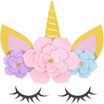 Anniversaire licorne fête décor bricolage licorne corne cils oreille autocollant mural 20cm papier Pom Poms bébé douche fête HY7134