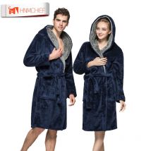 Peignoir de bain Long en flanelle pour homme et femme, vêtements de nuit, épais, de luxe, pour l'hiver