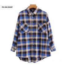 Chemisier à carreaux surdimensionné avec poches pour femmes, chemise Vintage à manches longues et boutons, Chic, à la ,