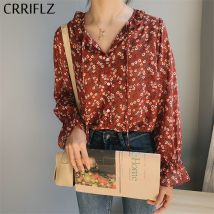 Printemps été doux imprimé robe en mousseline de soie femmes O cou pleine longueur manches décontracté à lacets en vrac chemises à fleurs femme CRRIFLZ