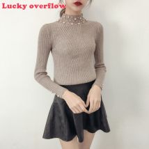 Femmes perle perlée pull automne et hiver col rond à manches longues femmes minces tricot pull et pull