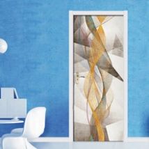 Autocollants muraux auto-adhésifs 3D PVC | Stickers de porte, papier peint Mural rétro doré avec motif de ligne géométrique, pour décor de maison