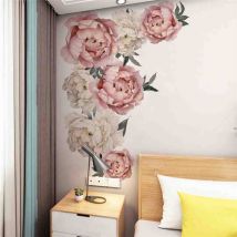Pivoine Rose fleurs autocollant mural Art pépinière stickers enfants chambre décor à la maison autocollant mural autocollants chambre décoration 10